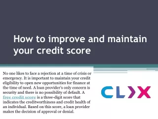 how to improve and maintain your credit score