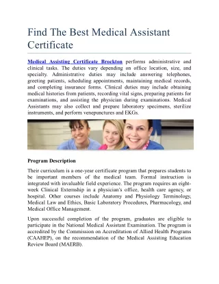 Find The Best Medical Assistant Certificate