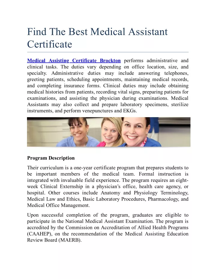 find the best medical assistant certificate