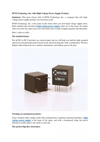 hvm technology inc sells high voltage power