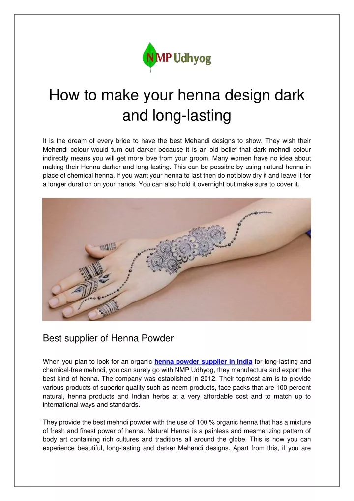 how to make your henna design dark and long