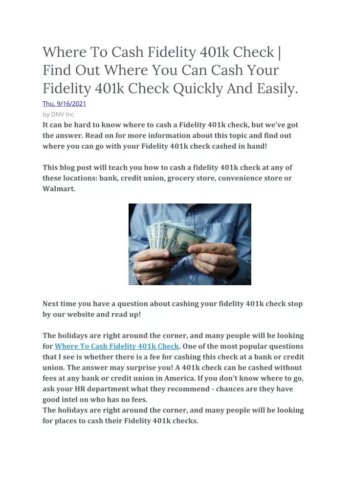 where to cash fidelity 401k check find out where