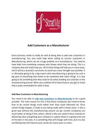 add customers as a manufacturer