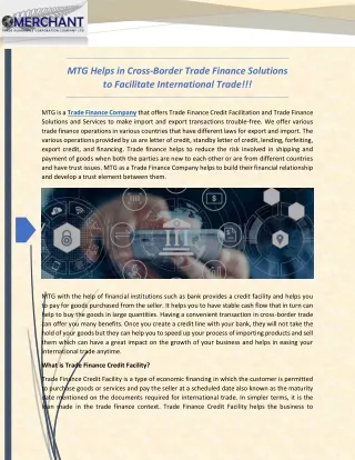 MTG Helps in Cross-Border Trade Finance Solutions to Facilitate International Trade!!!