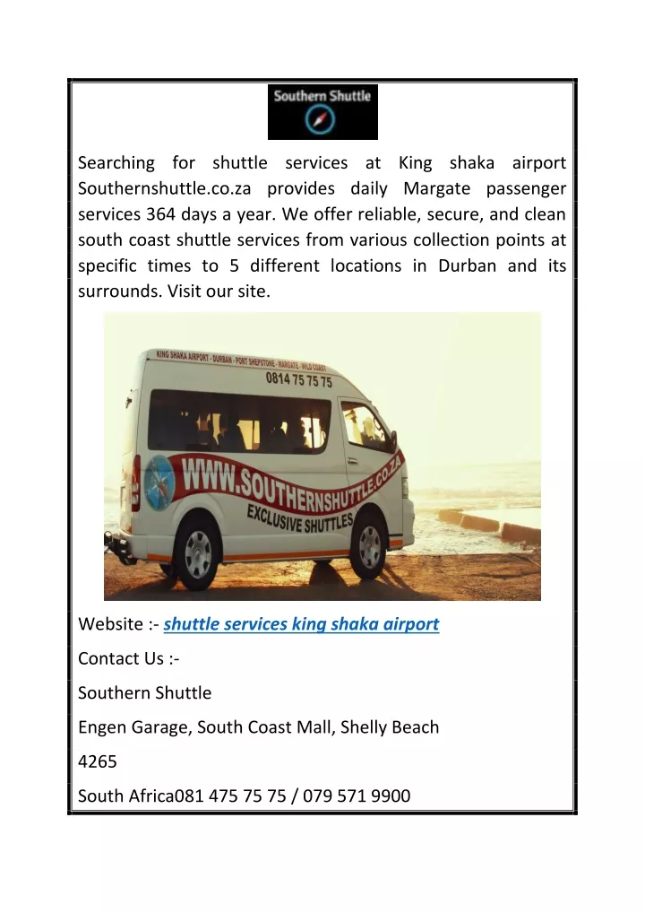 searching for shuttle services at king shaka