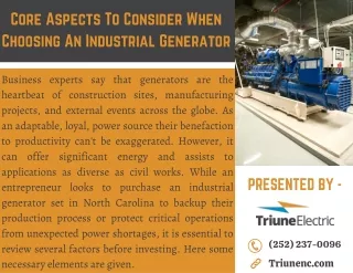 Core Aspects To Consider When Choosing An Industrial Generator