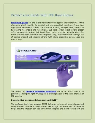 Protect Your Hands With PPE Hand Gloves