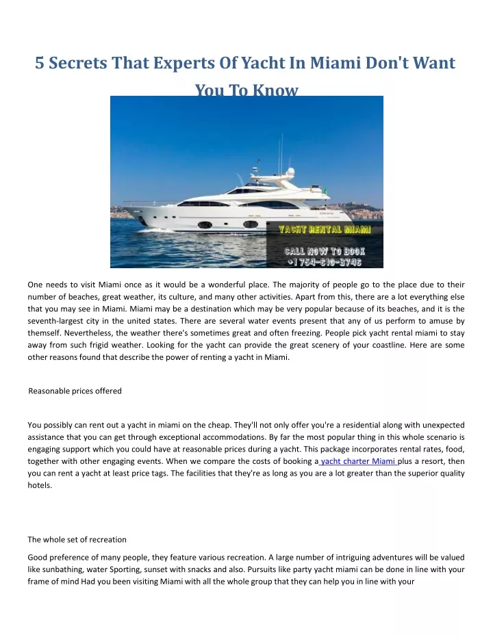 5 secrets that experts of yacht in miami