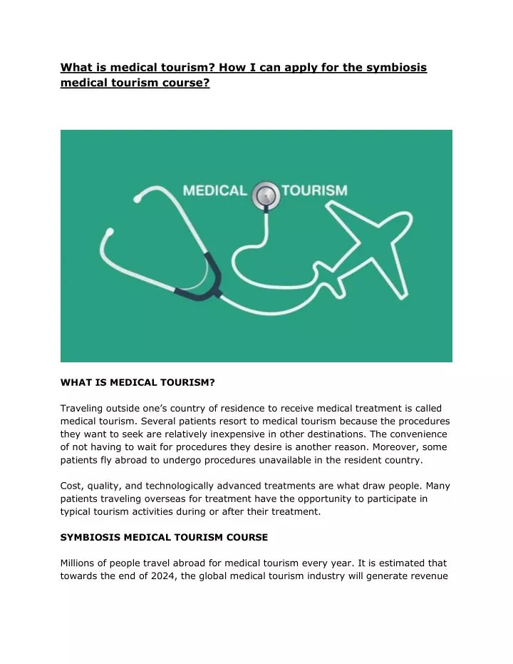 what is medical tourism how i can apply