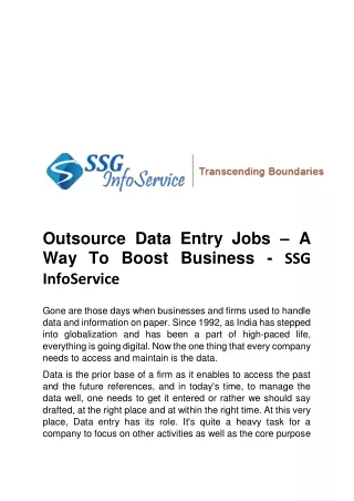 Outsource Data Entry Jobs – A Way To Boost Business - SSG InfoService