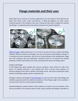 Flange materials and their uses