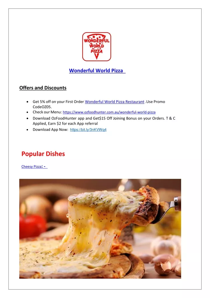 wonderful world pizza offers and discounts
