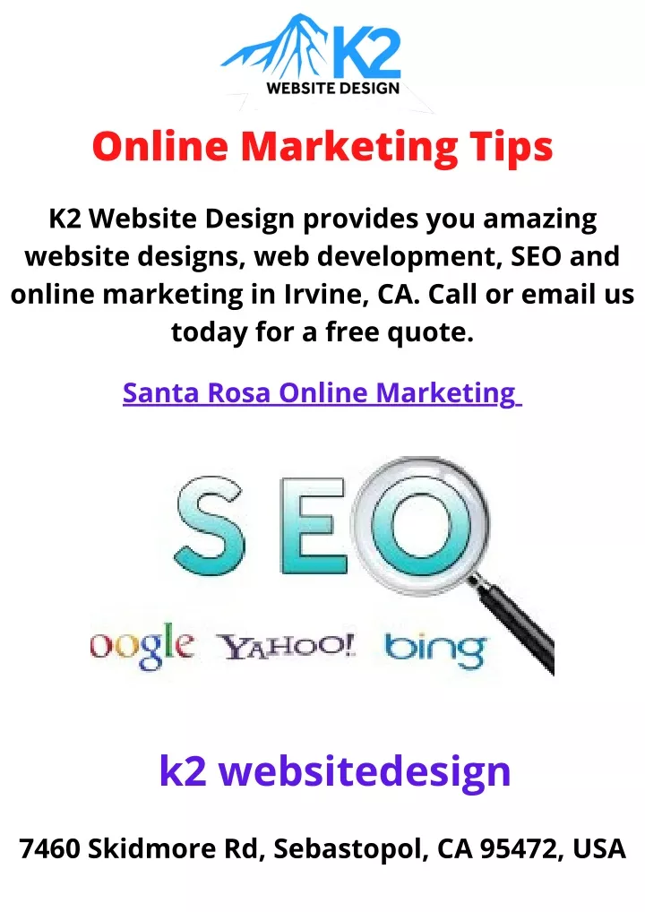 online marketing tips k2 website design provides