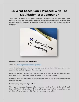 In What Cases Can I Proceed With The Liquidation of a Company