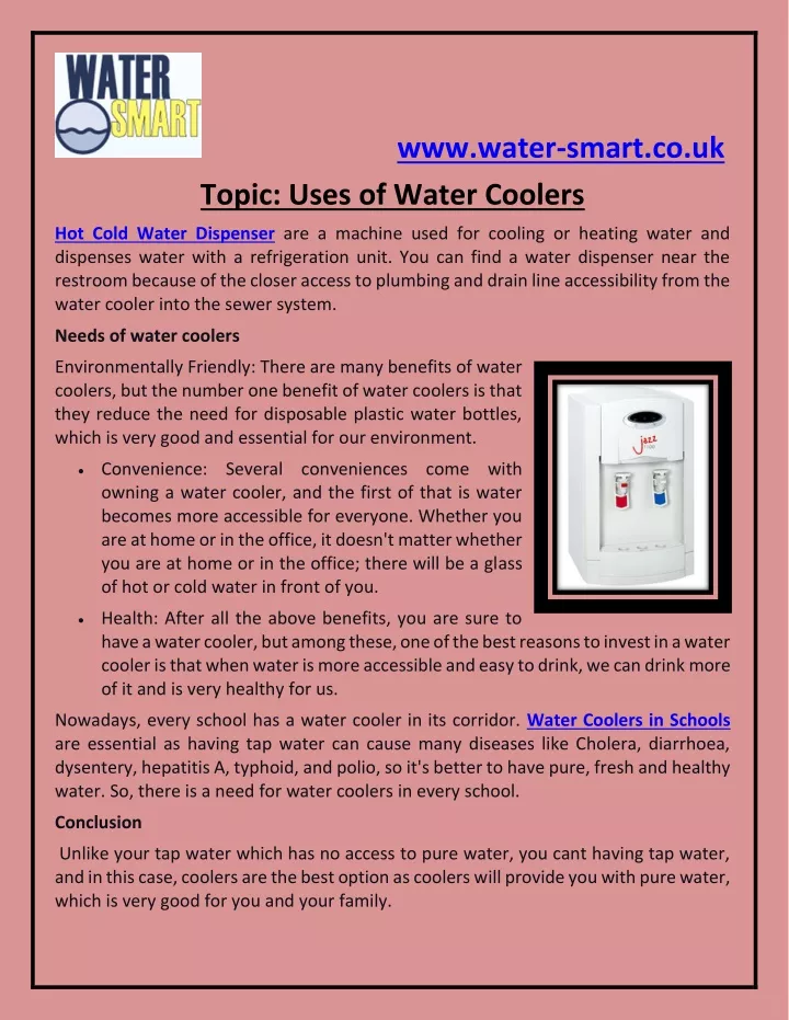 www water smart co uk topic uses of water coolers