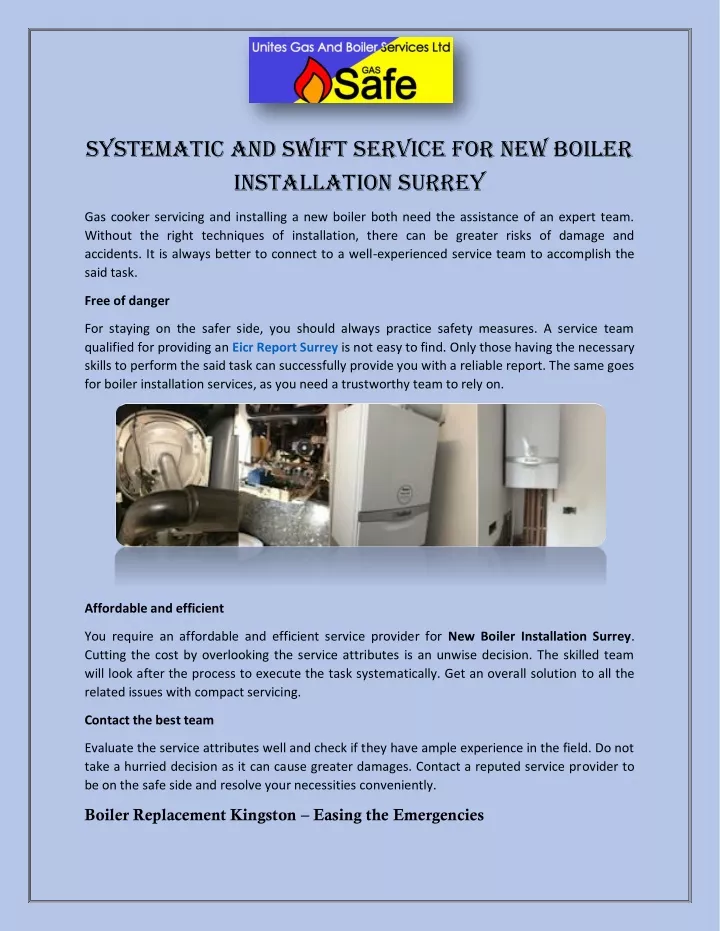 systematic and swift service for new boiler