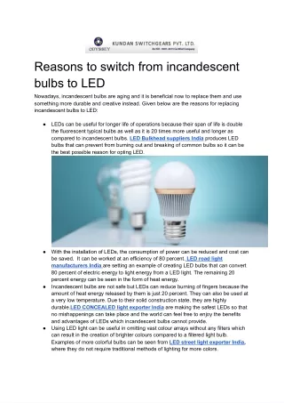 Reasons to switch from incandescent bulbs to LED