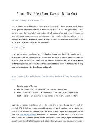 factors that affect flood damage repair costs