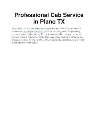 Professional Cab Service in Plano TX