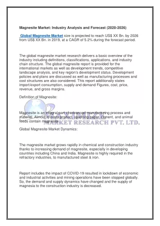magnesite market industry analysis and forecast
