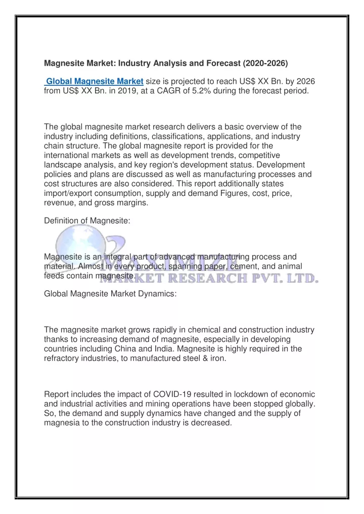 magnesite market industry analysis and forecast