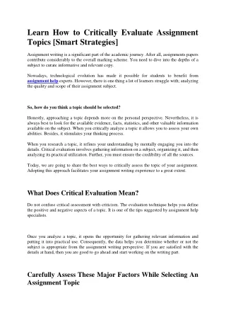 learn how to critically evaluate assignment