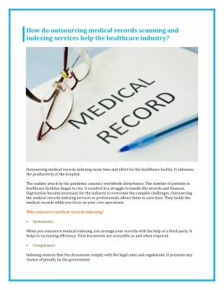 How Do Outsourcing Medical Records Scanning And Indexing Services