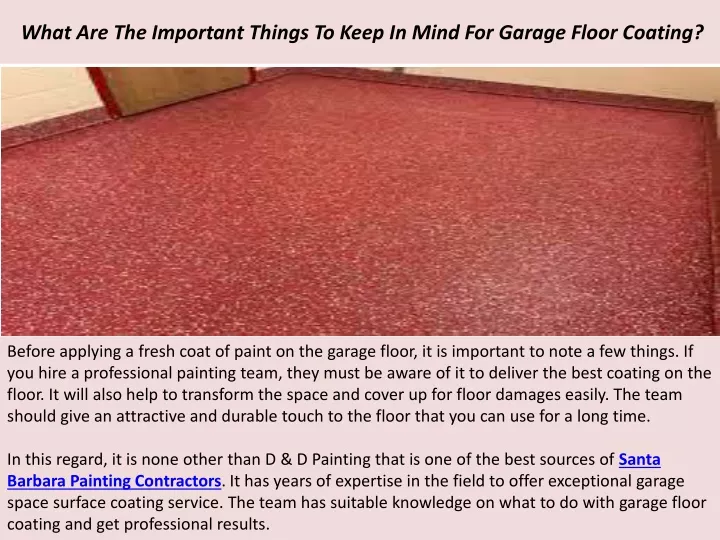 what are the important things to keep in mind for garage floor coating