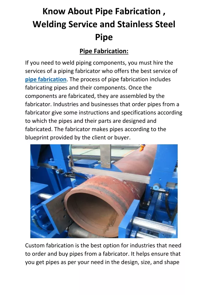 know about pipe fabrication welding service