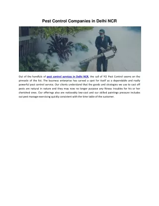 Pest Control Companies in Delhi NCR