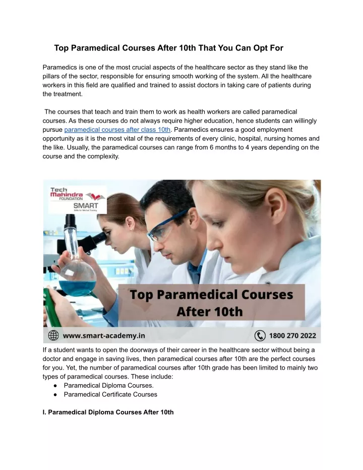 top paramedical courses after 10th that