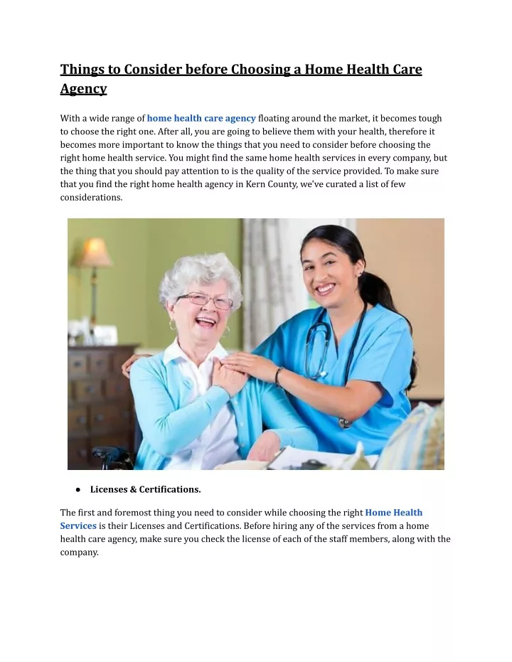 things to consider before choosing a home health
