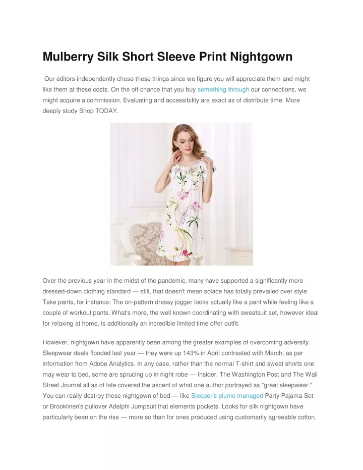 mulberry silk short sleeve print nightgown