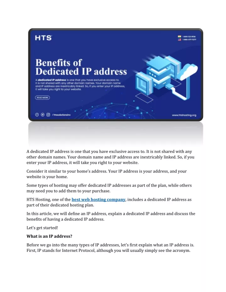 a dedicated ip address is one that you have