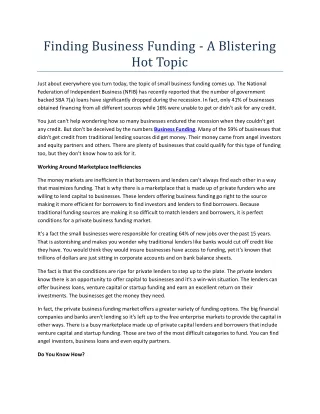finding business funding a blistering hot topic