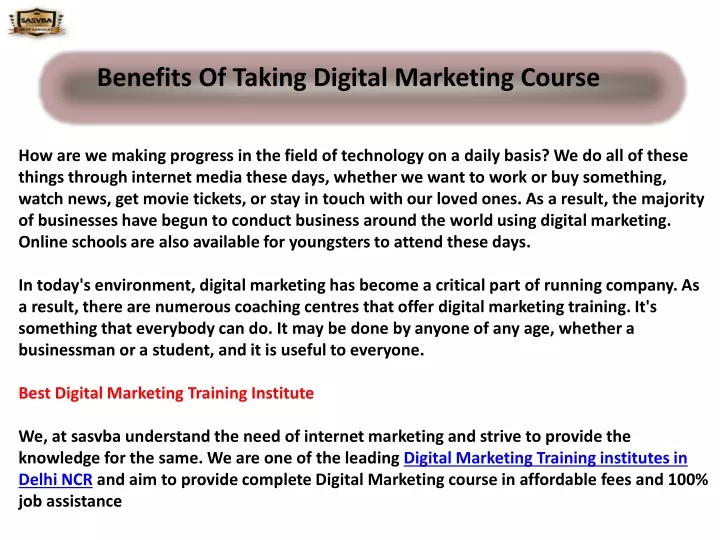 benefits of taking digital marketing course
