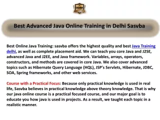 Best Advanced Java Online Training in Delhi Sasvba