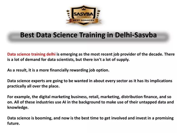 best data science training in delhi sasvba