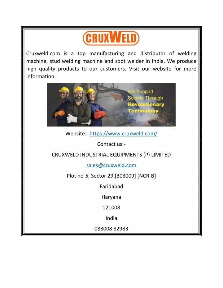 cruxweld com is a top manufacturing
