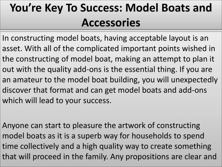 you re key to success model boats and accessories