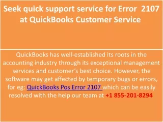 Seek quick support service for Error  2107 at QuickBooks Customer Service 