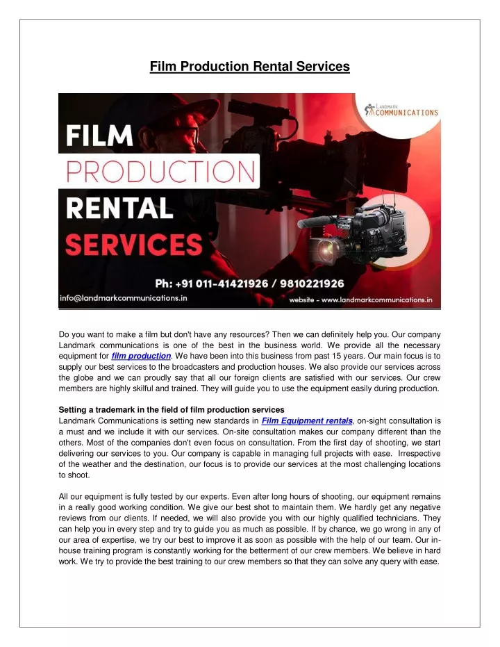 film production rental services
