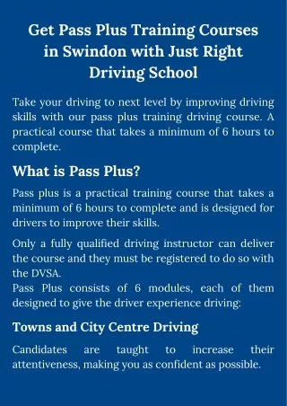 get pass plus training courses in swindon with