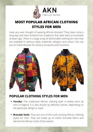 Most Popular African Clothing Styles for Men