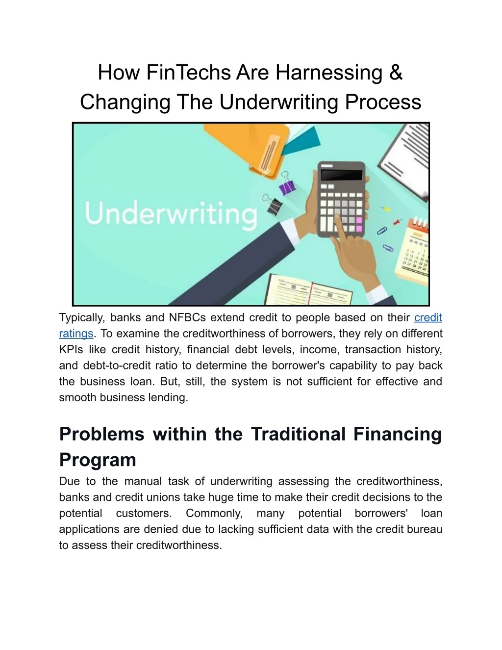 PPT - Power Of Fintech Harnessing & Improving The Credit Underwriting ...