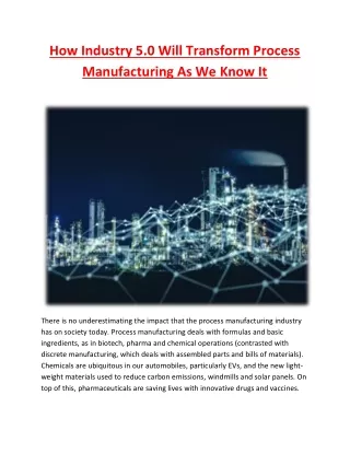 How Industry 5.0 Will Transform Process Manufacturing As We Know It