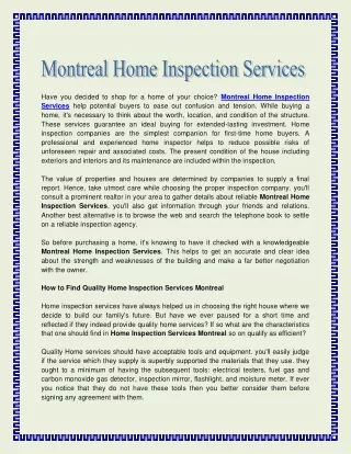 Montreal Home Inspection Services