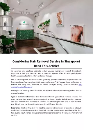 Considering Hair Removal Service in Singapore Read This Article!