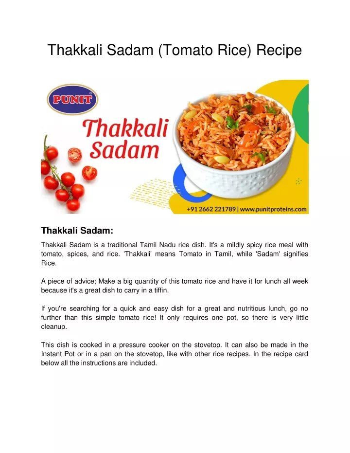 thakkali sadam tomato rice recipe