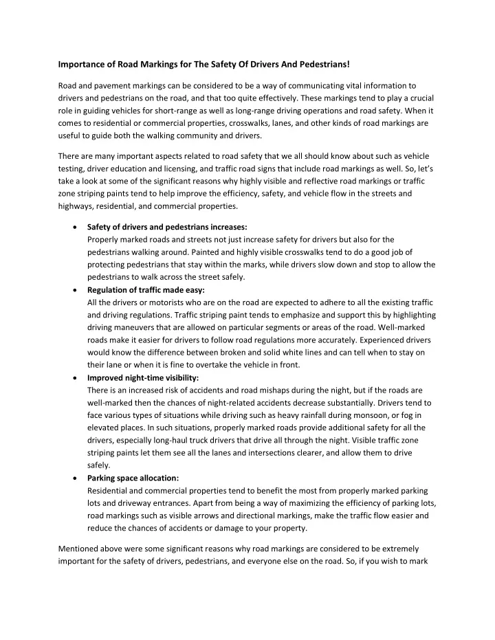 importance of road markings for the safety